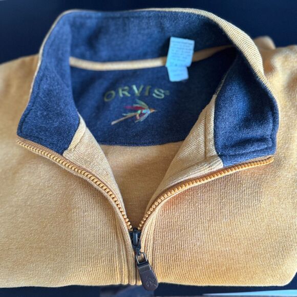 Orvis Men's XL Pullover Sweater 1/4 Front Zip Mustard 100% Cotton VERY NICE! - Picture 10 of 11